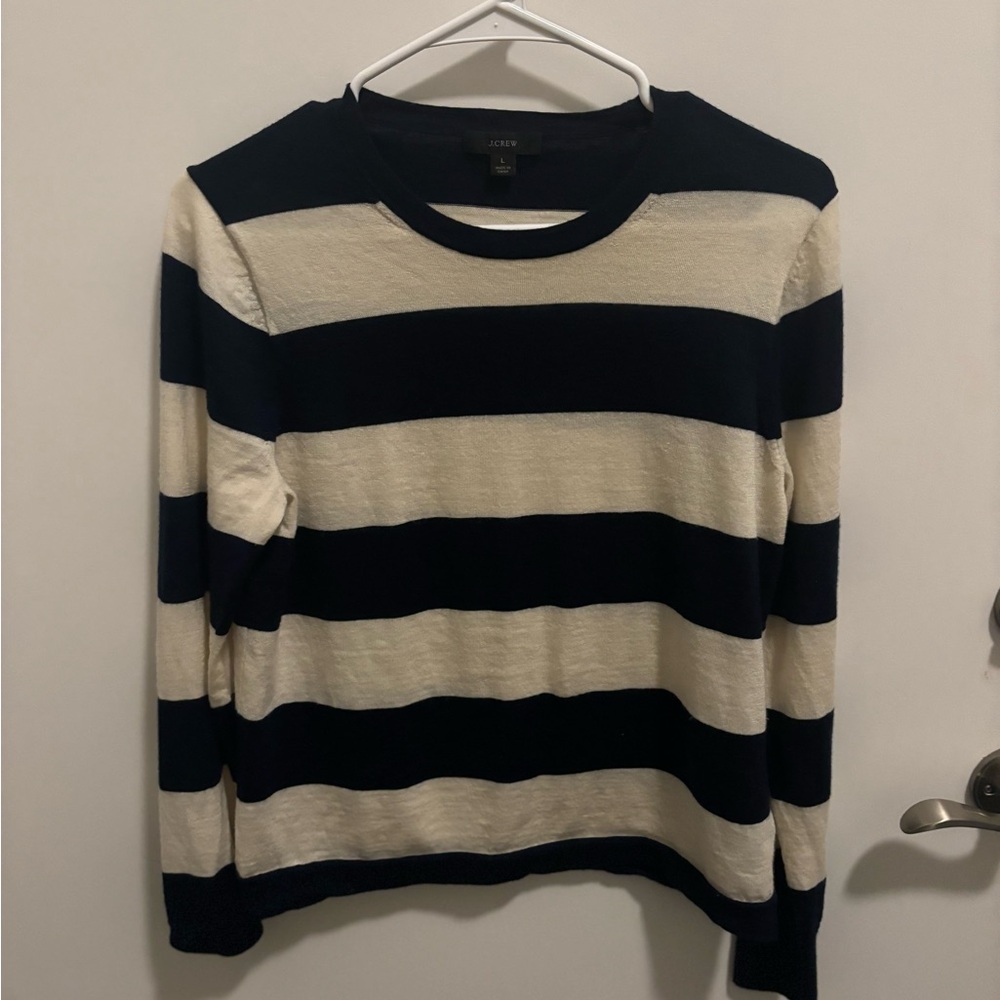 JCREW Navy and Cream Striped Sweater in Large